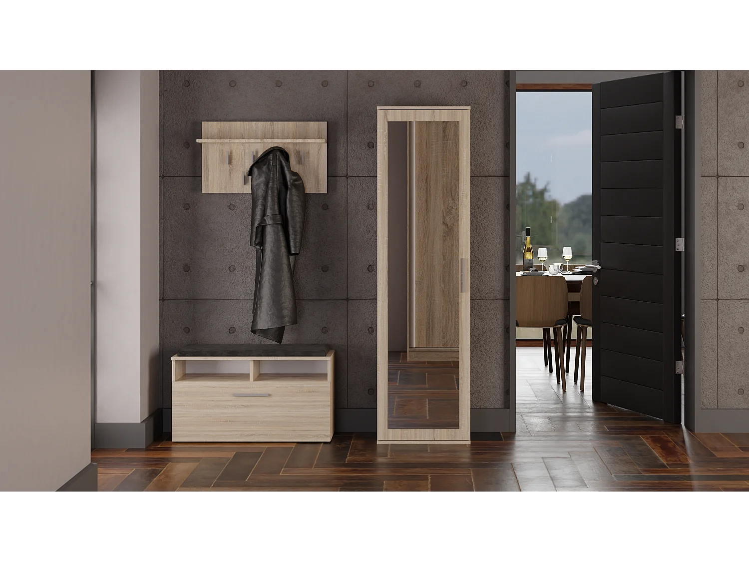 Szafa Duo | Dąb Sonoma|  Nowoczesna Szafa z lustrem | 50x35x180 cm | Przedpokój