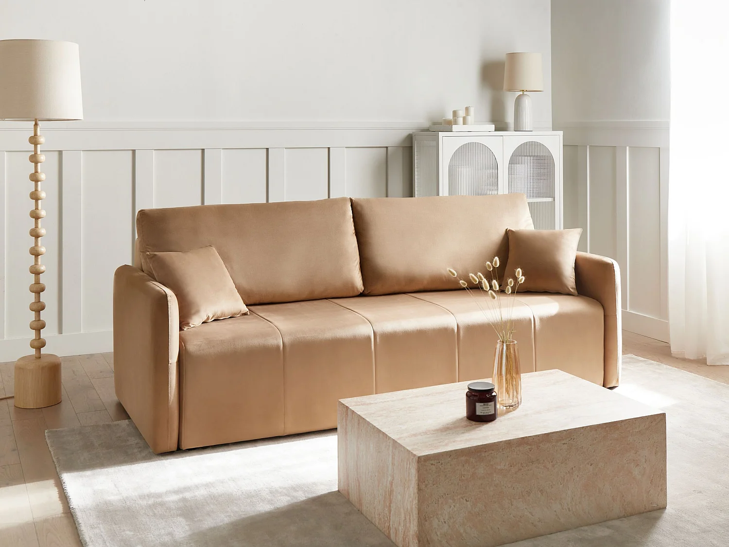 Canapé-lit 3 places EGGE Velours Marron clair