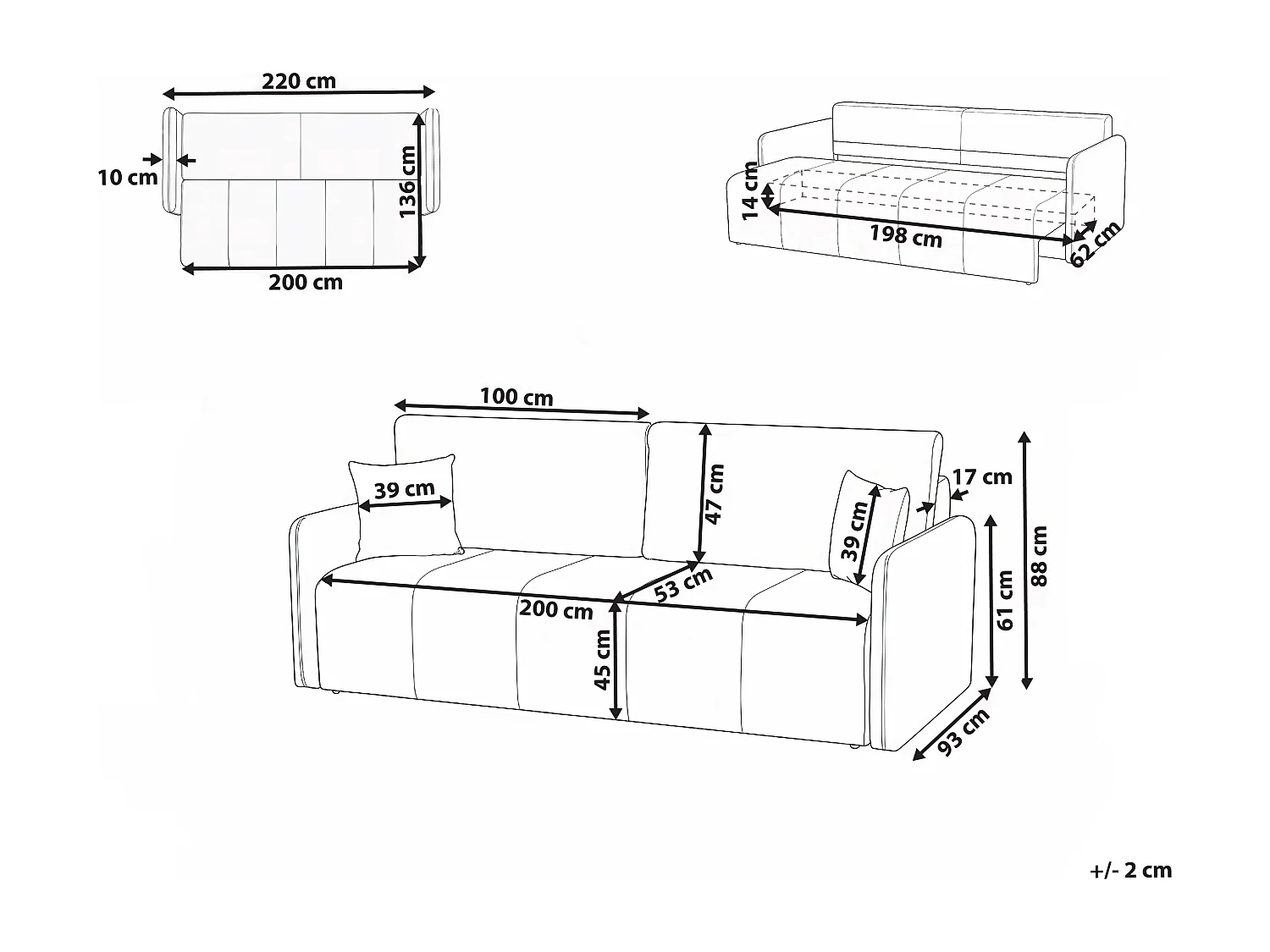 Canapé-lit 3 places EGGE Velours Marron clair
