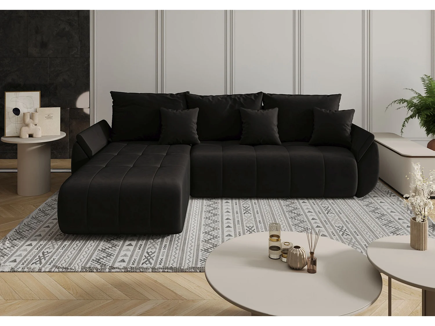 Le canapé d’angle TOKYO L avec fonction lit et tissu TOKYO L Monolith 97 gauche