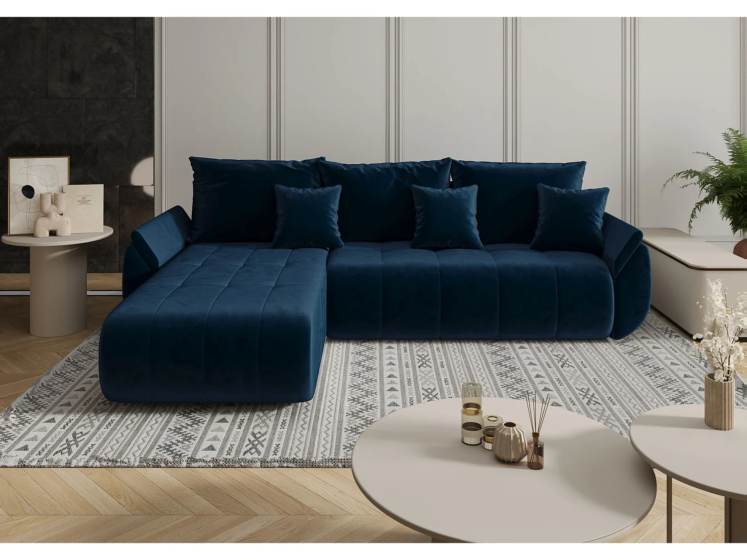 Le canapé d’angle TOKYO L avec fonction lit et tissu TOKYO L Monolith 77 gauche