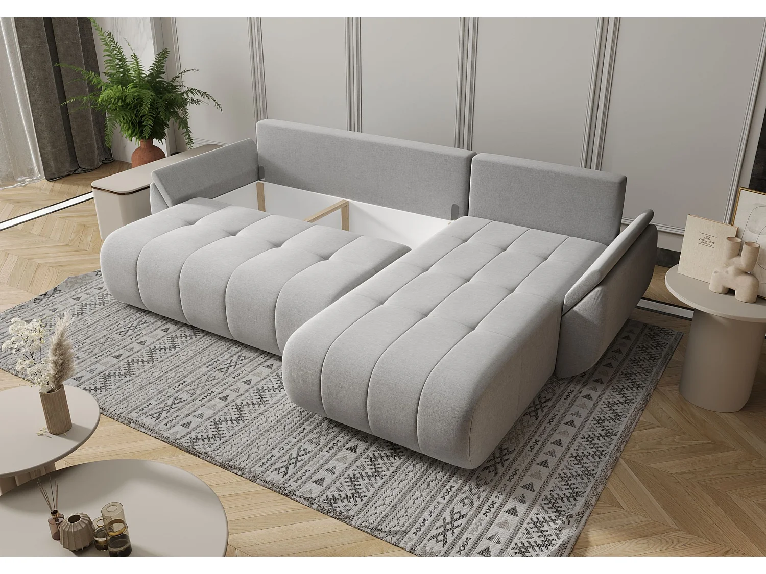 Le canapé d’angle TOKYO L avec fonction lit et tissu WIND 84 gauche