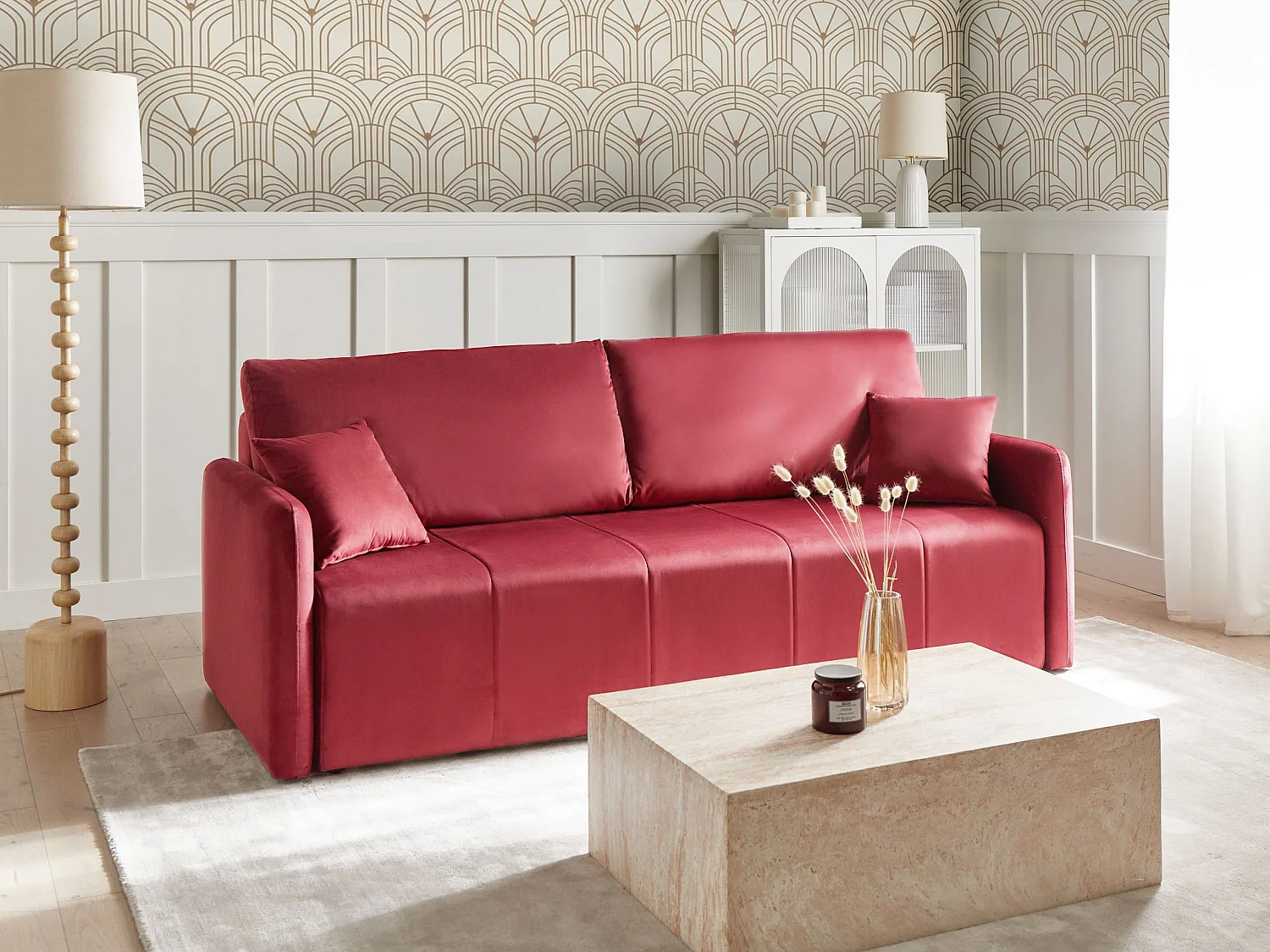 Canapé-lit 3 places EGGE Velours Rouge Bordeaux