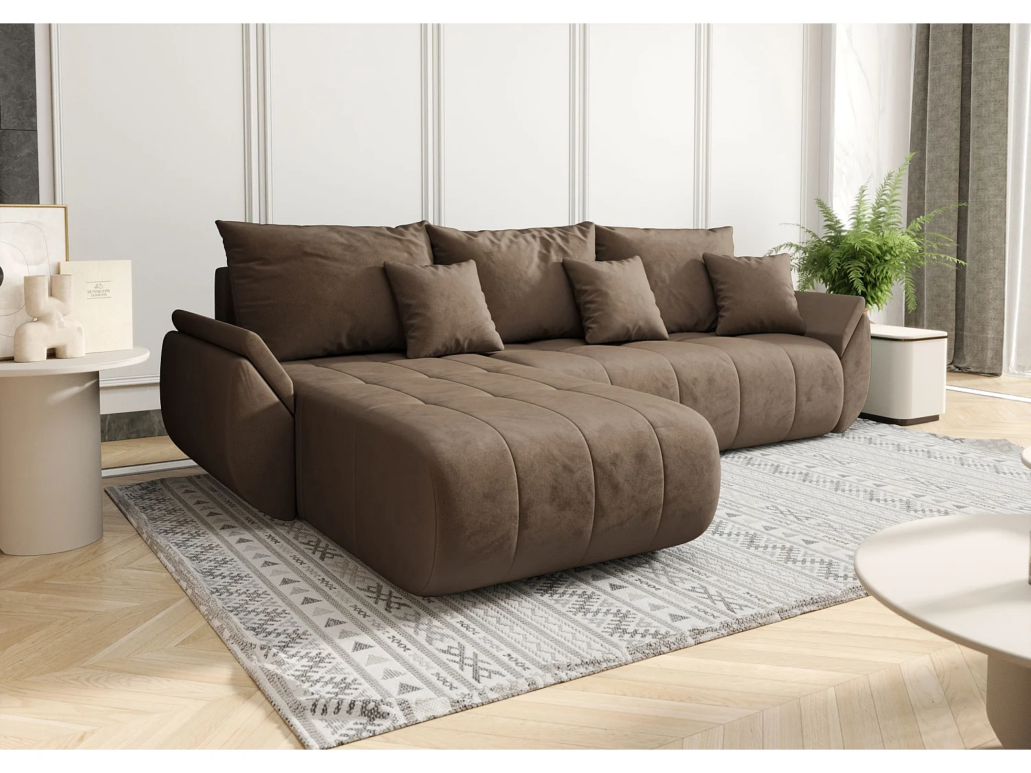 Le canapé d’angle TOKYO L avec fonction lit et tissu TOKYO L Monolith 09 gauche