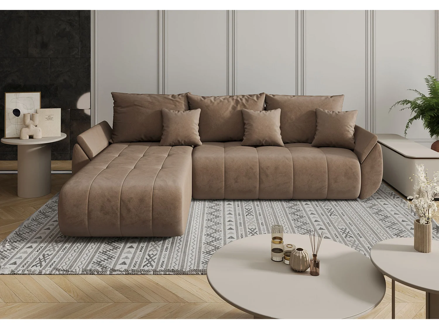 Le canapé d’angle TOKYO L avec fonction lit et tissu TOKYO L Monolith 09 gauche