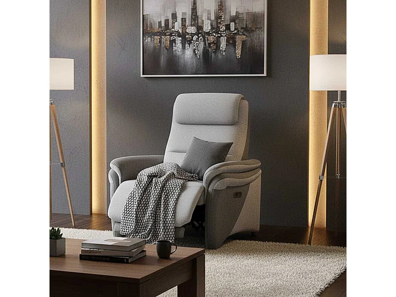 Fauteuil relax électrique tissu polyester gris clair et gris foncé - NADIR