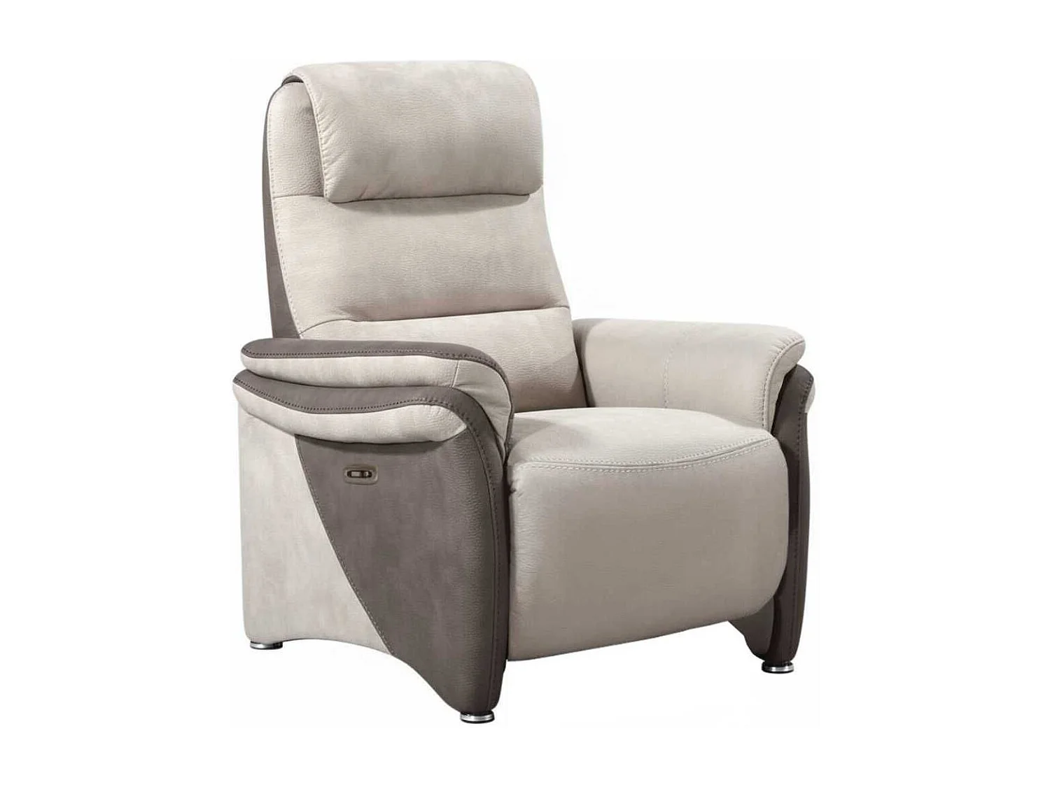 Fauteuil relax électrique tissu micro peau brun et mastic - NADIR