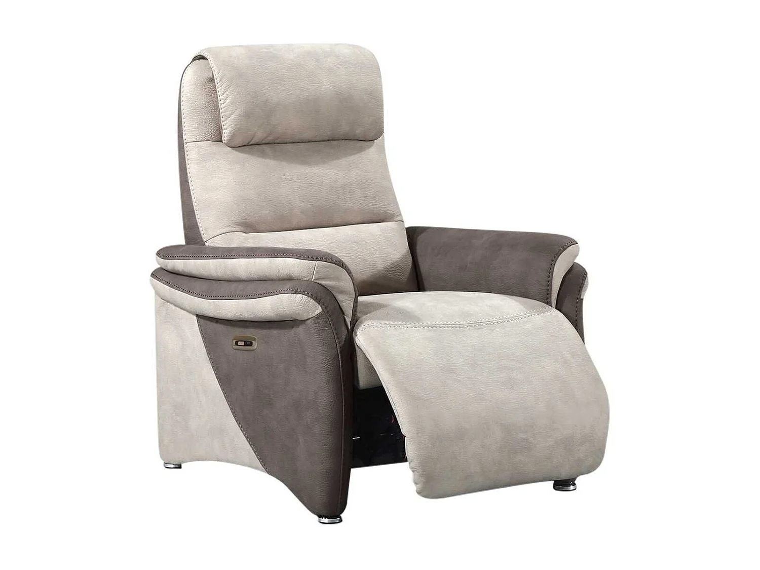 Fauteuil relax électrique tissu micro peau brun et mastic - NADIR