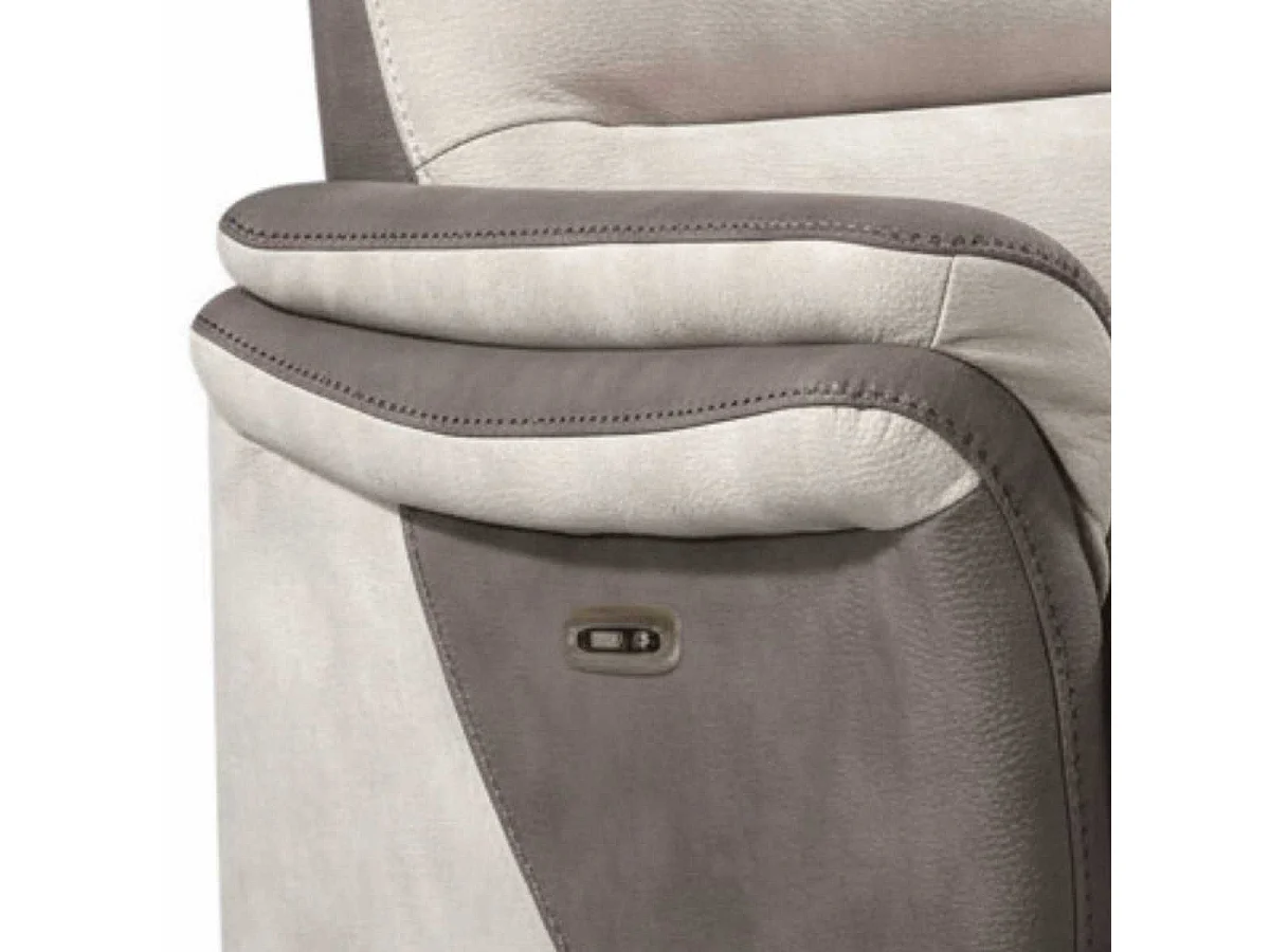 Fauteuil relax électrique tissu micro peau brun et mastic - NADIR