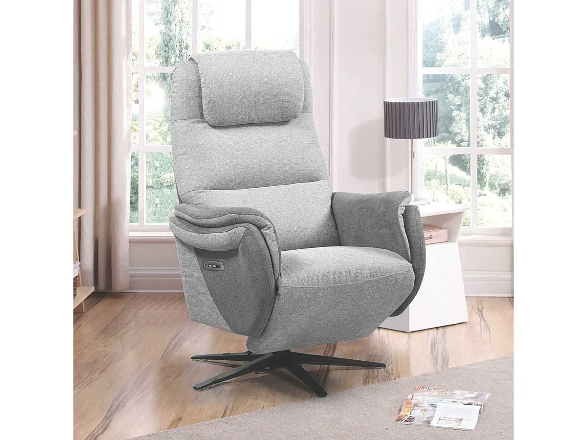Fauteuil relax électrique pivotant tissu polyester gris clair et gris foncé - NADIR