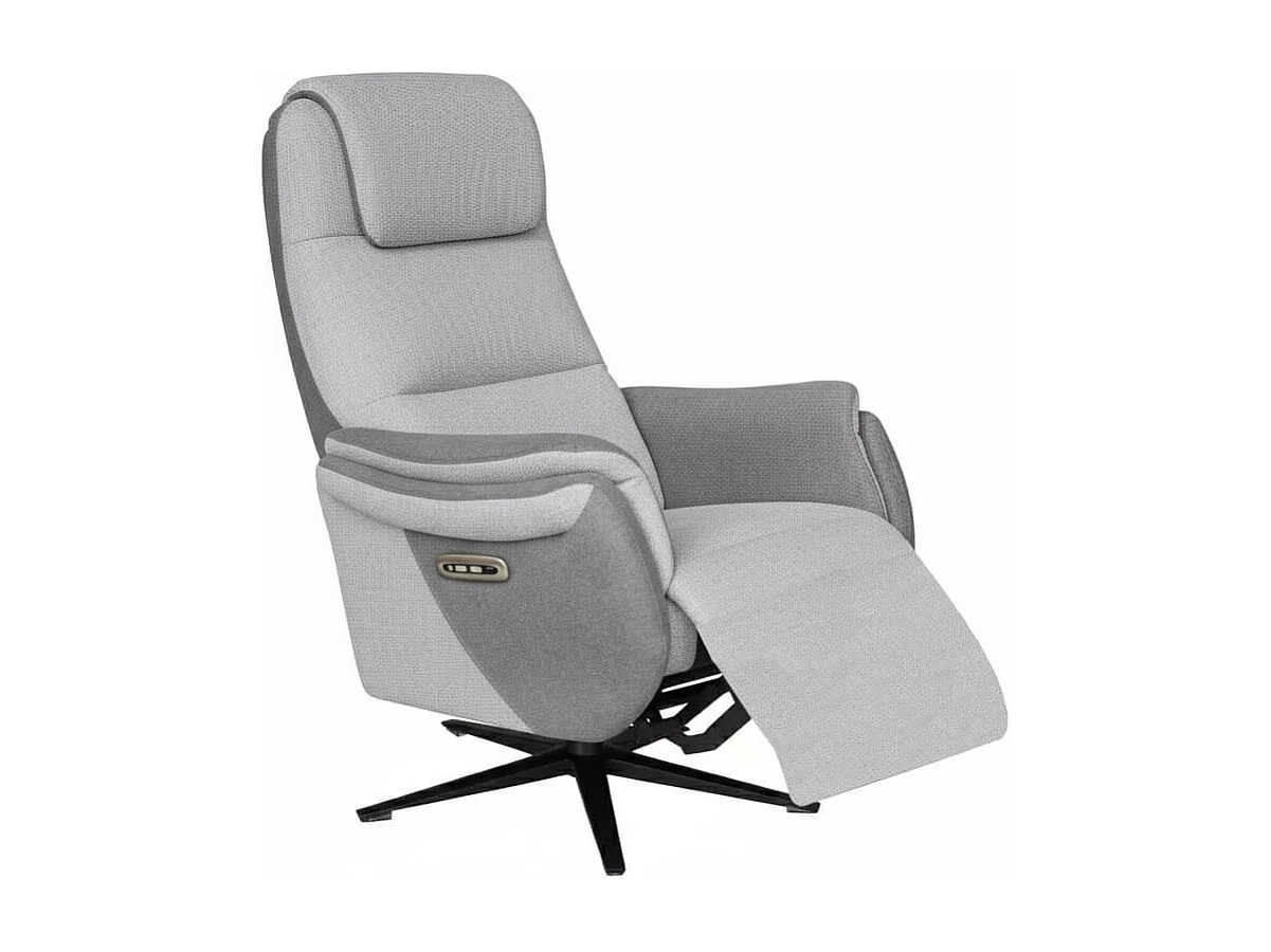 Fauteuil relax électrique pivotant tissu polyester gris clair et gris foncé - NADIR