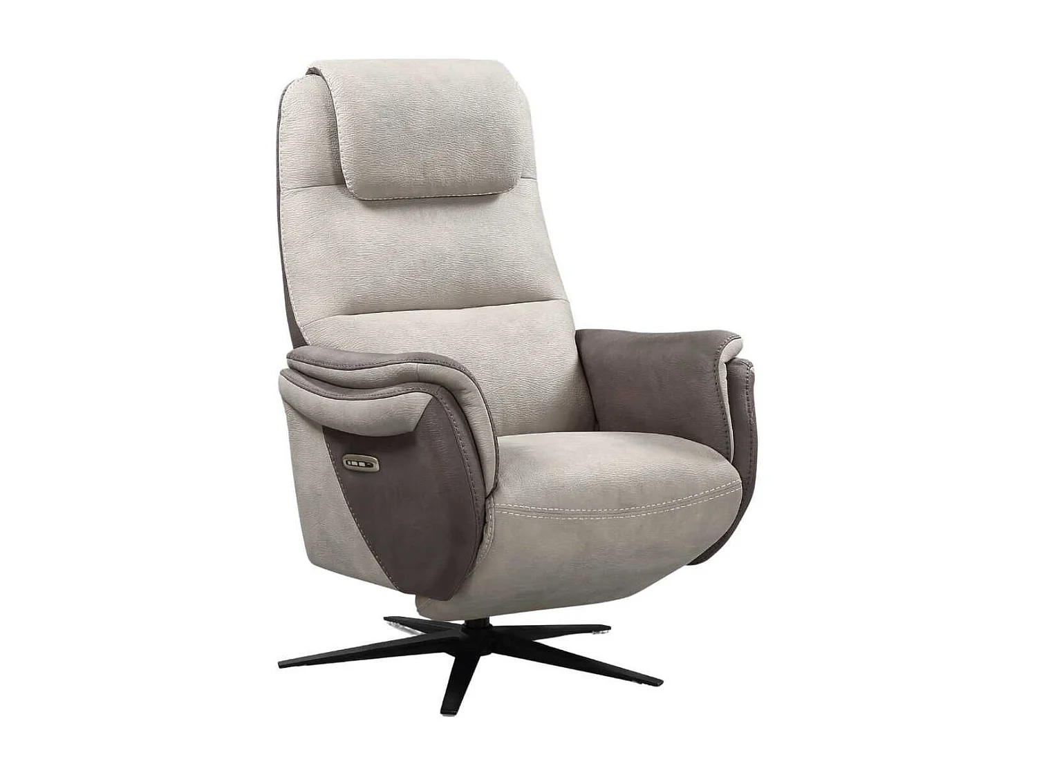 Fauteuil relax électrique pivotant tissu micro peau brun et mastic - NADIR