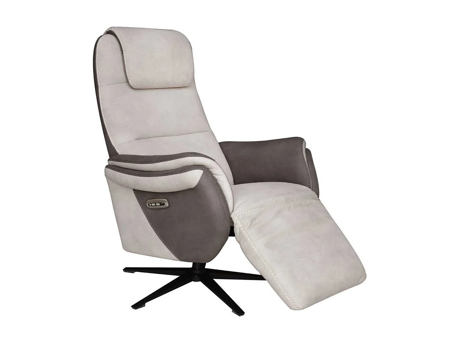 Fauteuil relax électrique pivotant tissu micro peau brun et mastic - NADIR