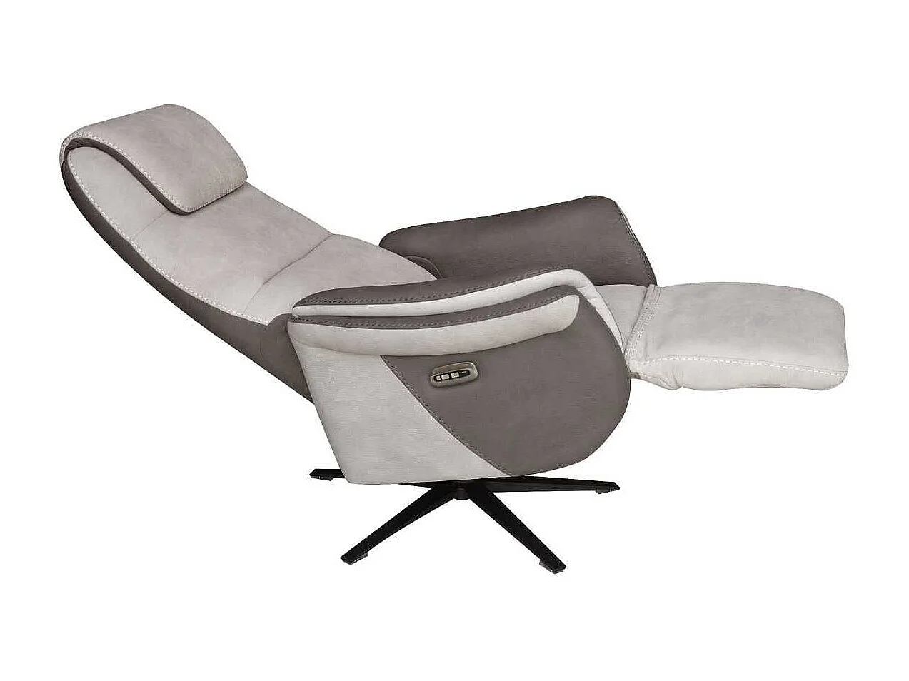 Fauteuil relax électrique pivotant tissu micro peau brun et mastic - NADIR