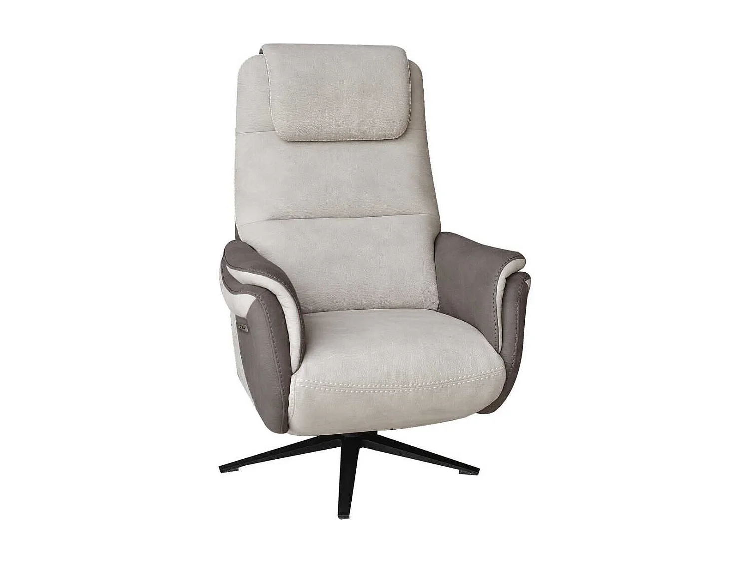 Fauteuil relax électrique pivotant tissu micro peau brun et mastic - NADIR