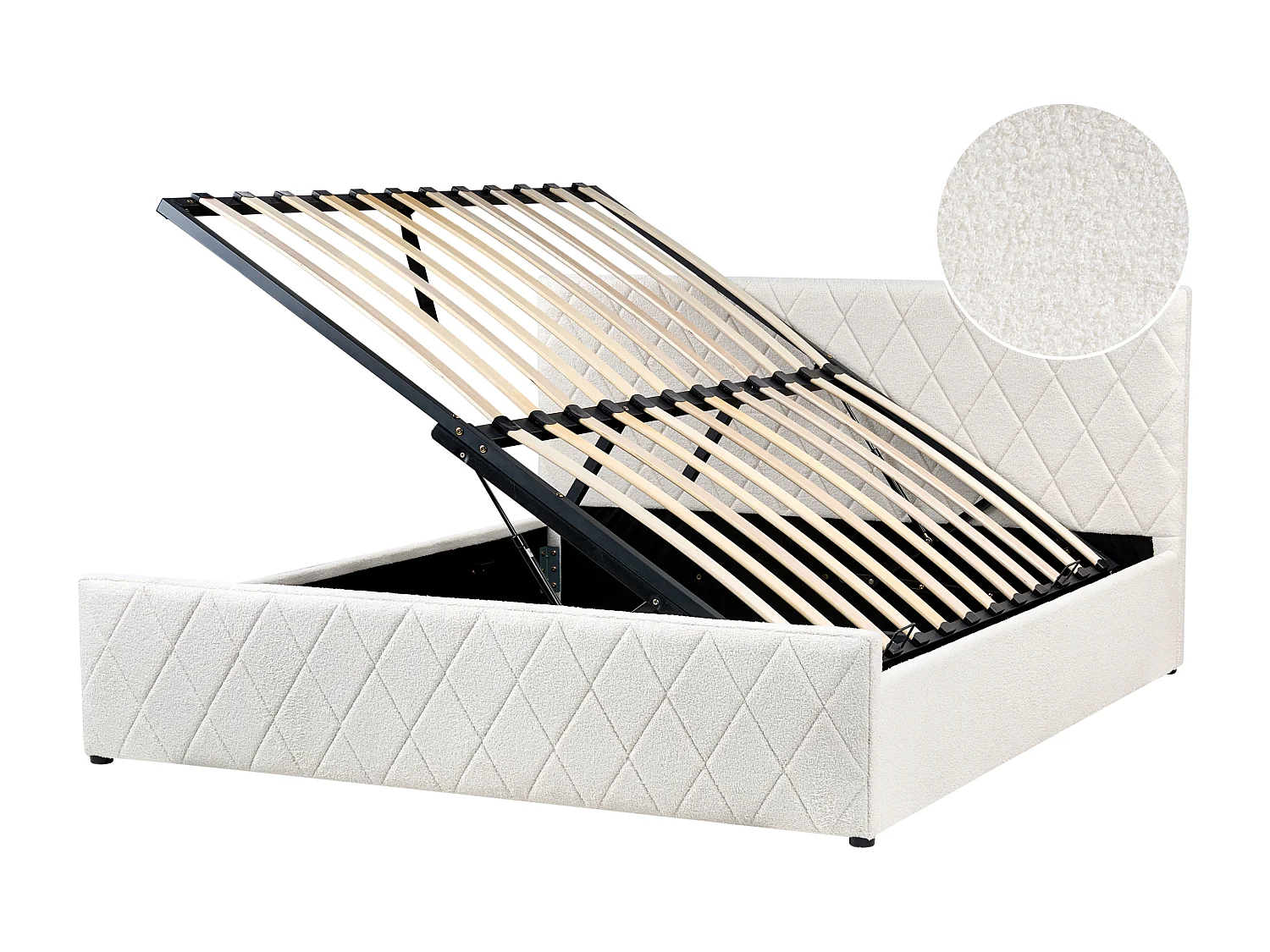 Lit ottoman Bouclé ROCHEFORT 180 x 200 cm Blanc cassé