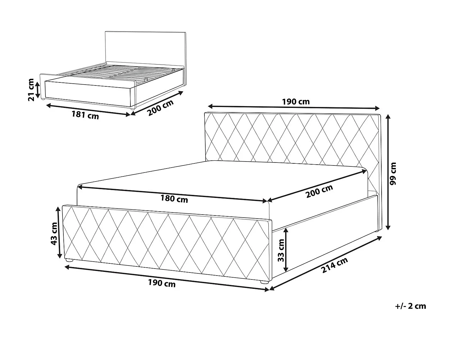 Lit ottoman Bouclé ROCHEFORT 180 x 200 cm Blanc cassé