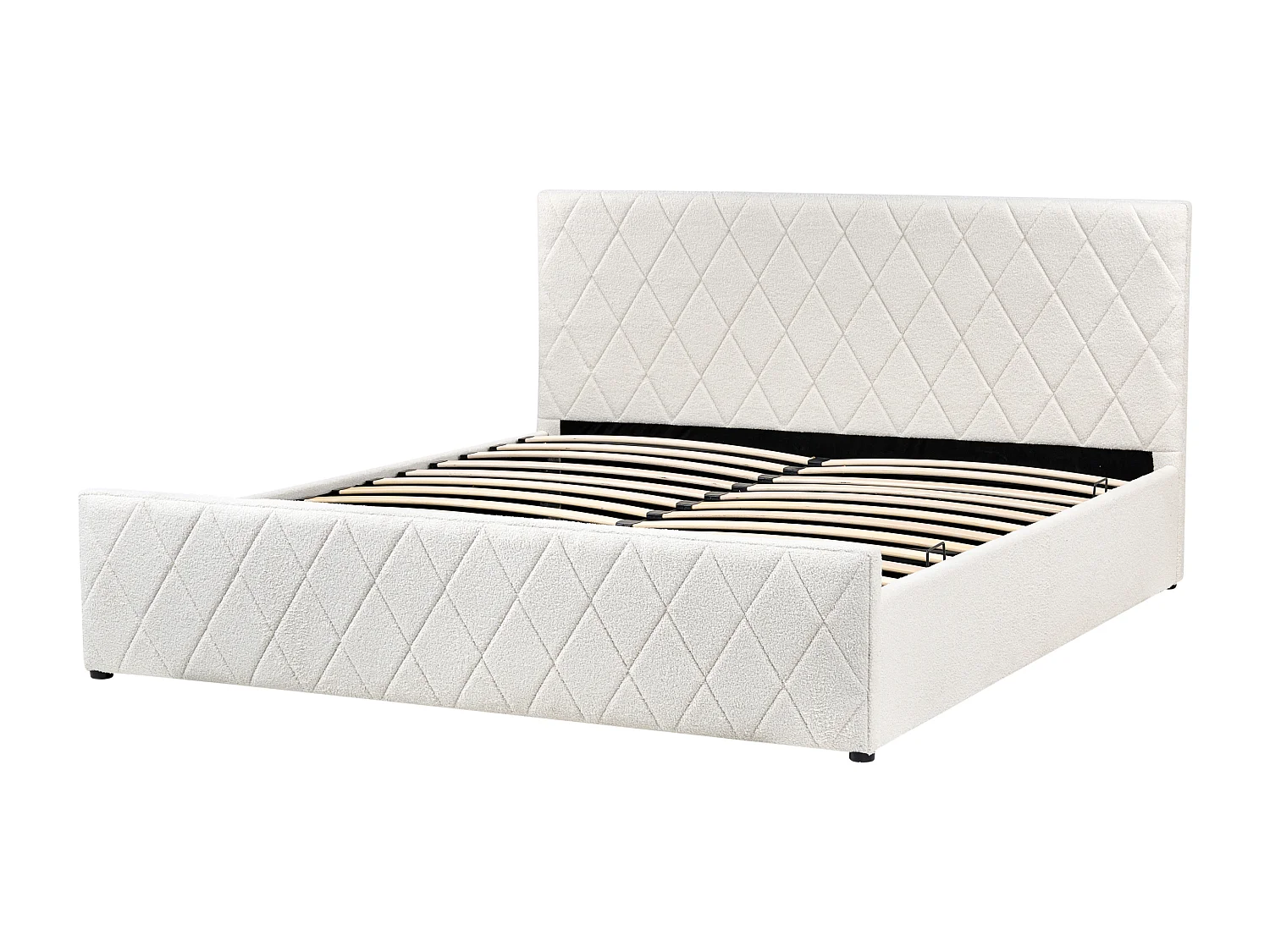 Lit ottoman Bouclé ROCHEFORT 180 x 200 cm Blanc cassé