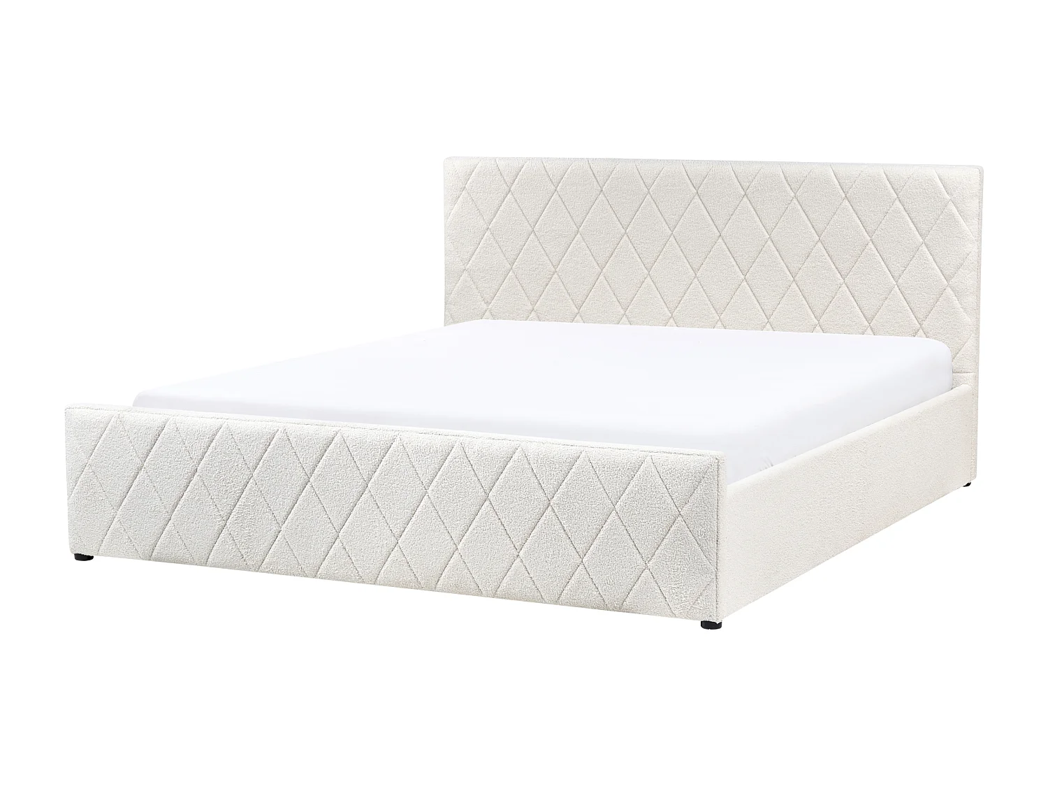 Lit ottoman Bouclé ROCHEFORT 180 x 200 cm Blanc cassé