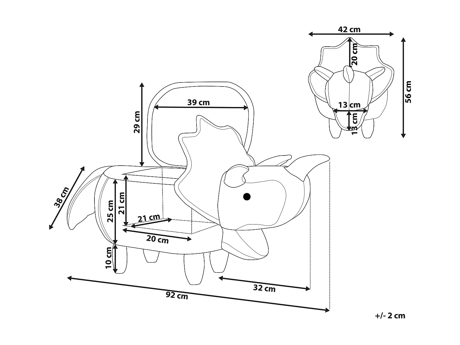 Tabouret de rangement animal TRICERATOPS Tissu Marron