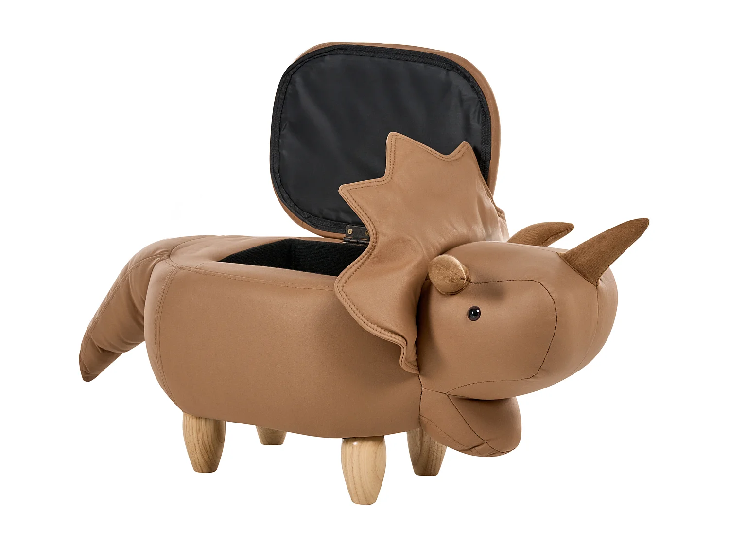 Tabouret de rangement animal TRICERATOPS Tissu Marron Dinosaure