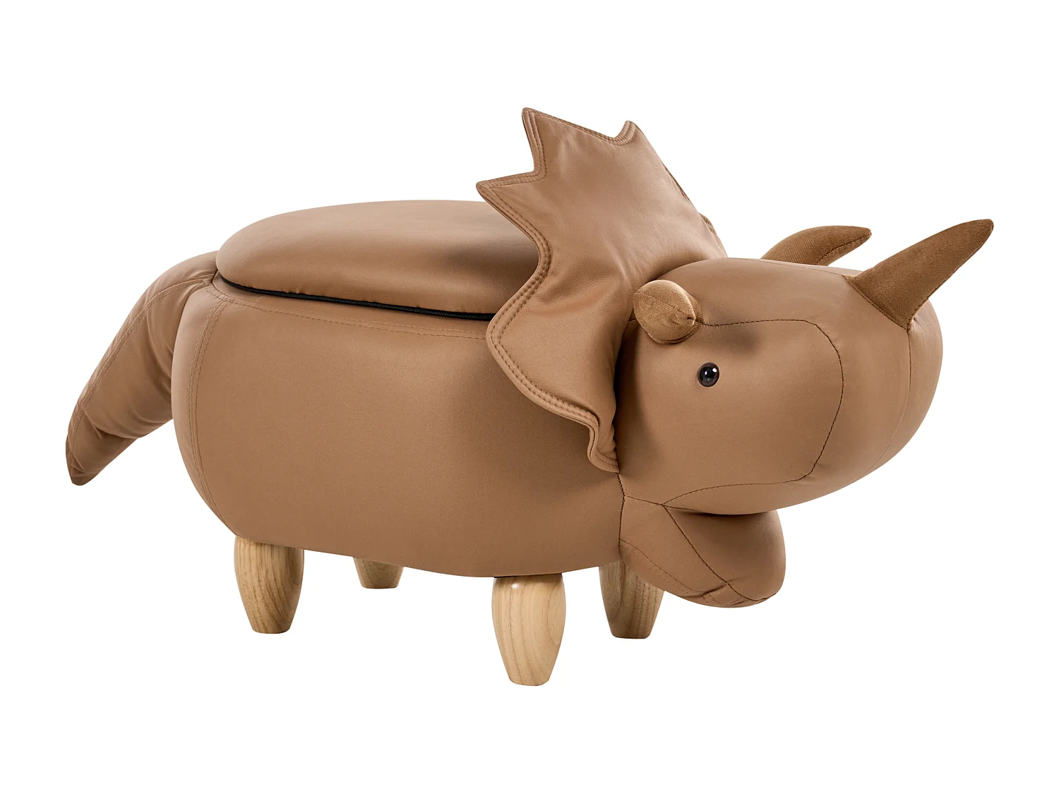 Tabouret de rangement animal TRICERATOPS Tissu Marron Dinosaure