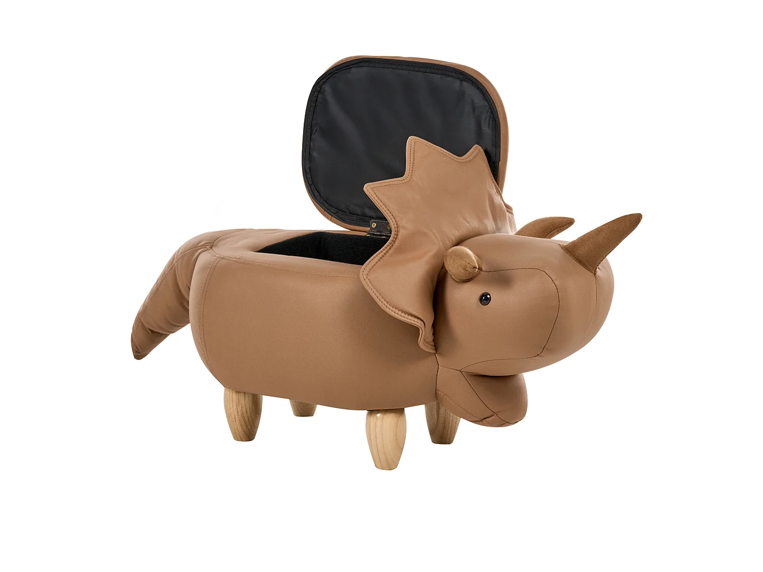 Tabouret de rangement animal TRICERATOPS Dinosaure Tissu Marron
