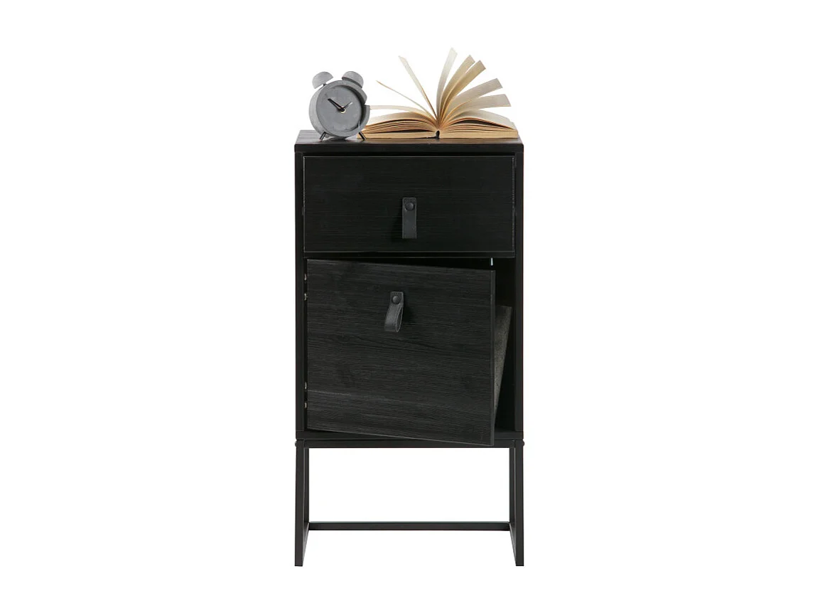 Table de chevet en bois avec tiroir et porte couleur noir GEARID