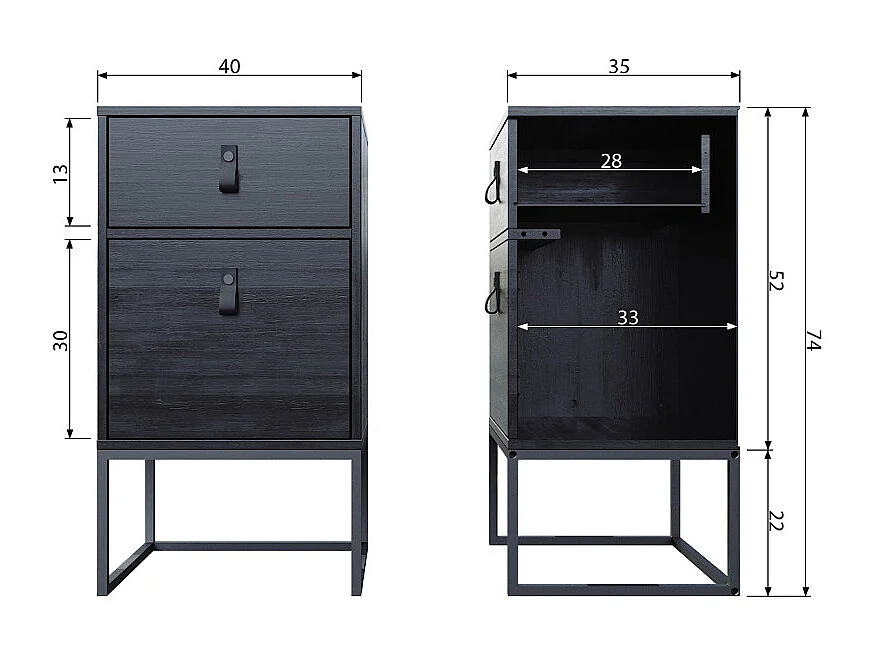 Table de chevet en bois avec tiroir et porte couleur noir GEARID