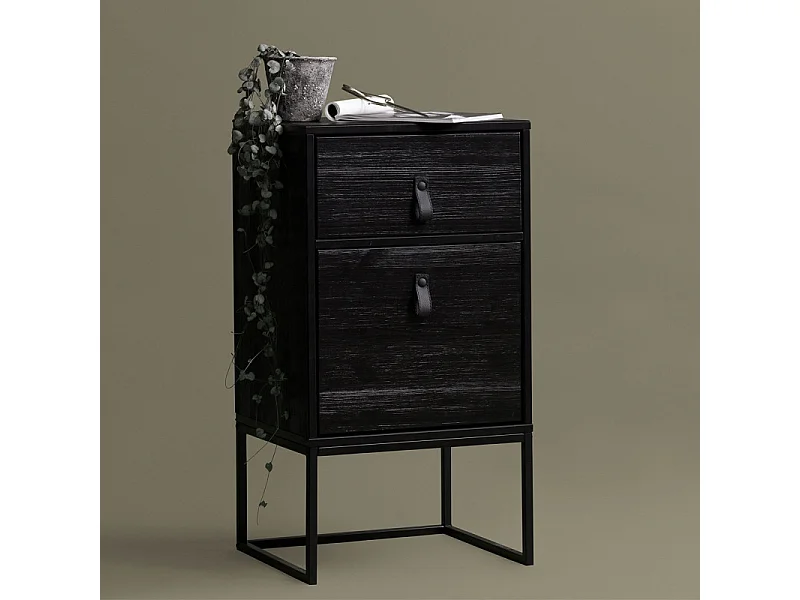 Table de chevet en bois avec tiroir et porte couleur noir GEARID