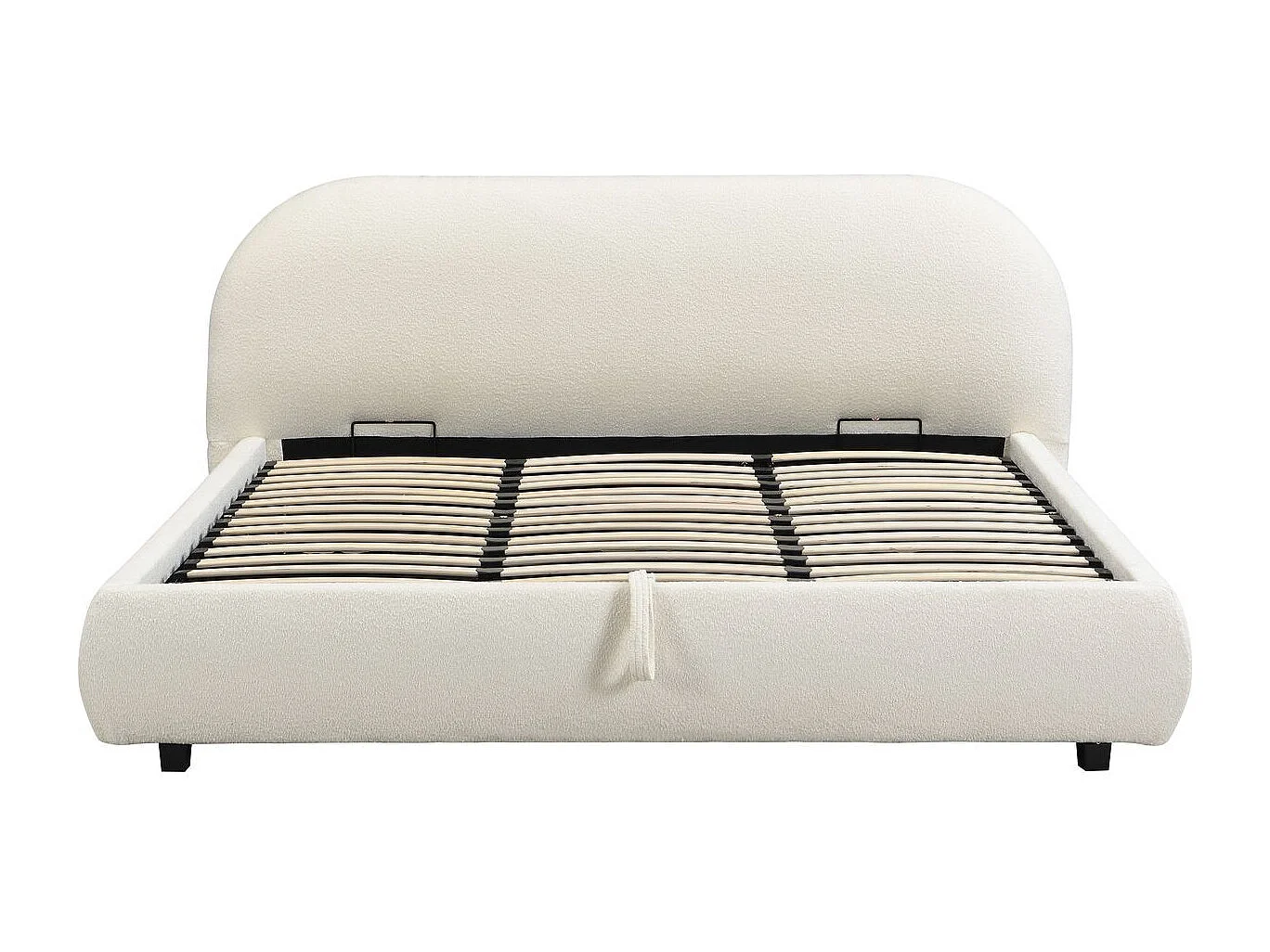Lit coffre adulte 180x200 cm avec tête de lit matelassée en tissu bouclé beige - Madisson