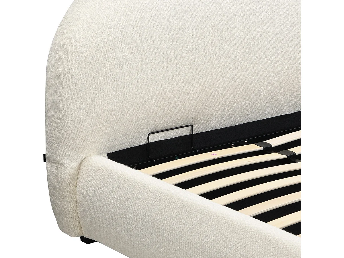 Lit coffre 180x200 cm avec tête de lit matelassée en tissu bouclé beige - Madisson