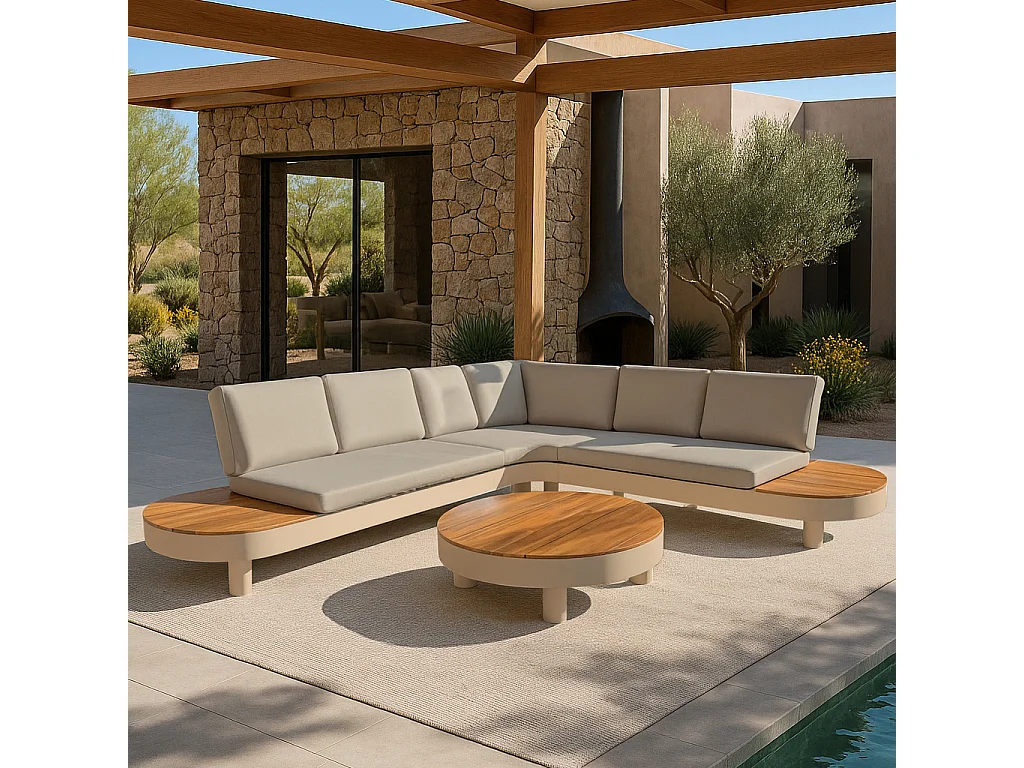 Now's Home - Salon De Jardin D'angle Aluminium  Sable Coussin En Olefine  Panama