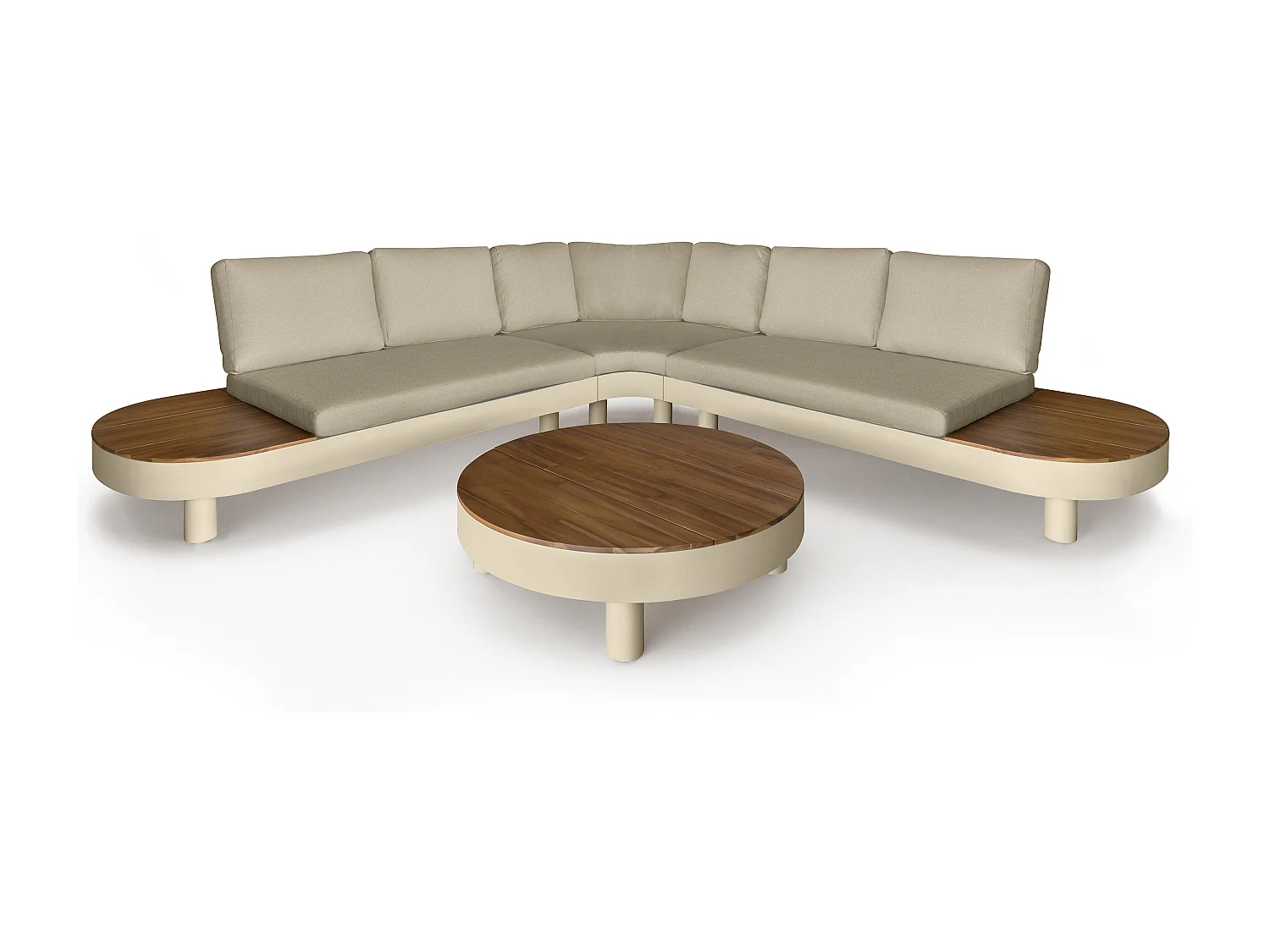 Now's Home - Salon De Jardin D'angle Aluminium  Sable Coussin En Olefine  Panama