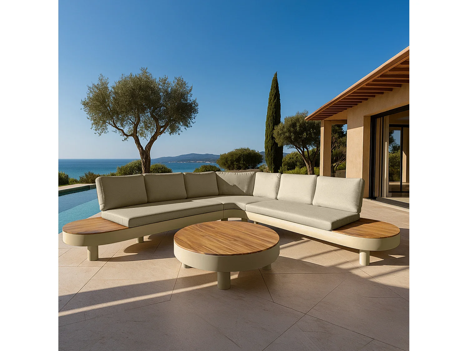 Now's Home - Salon De Jardin D'angle Aluminium  Sable Coussin En Olefine  Panama