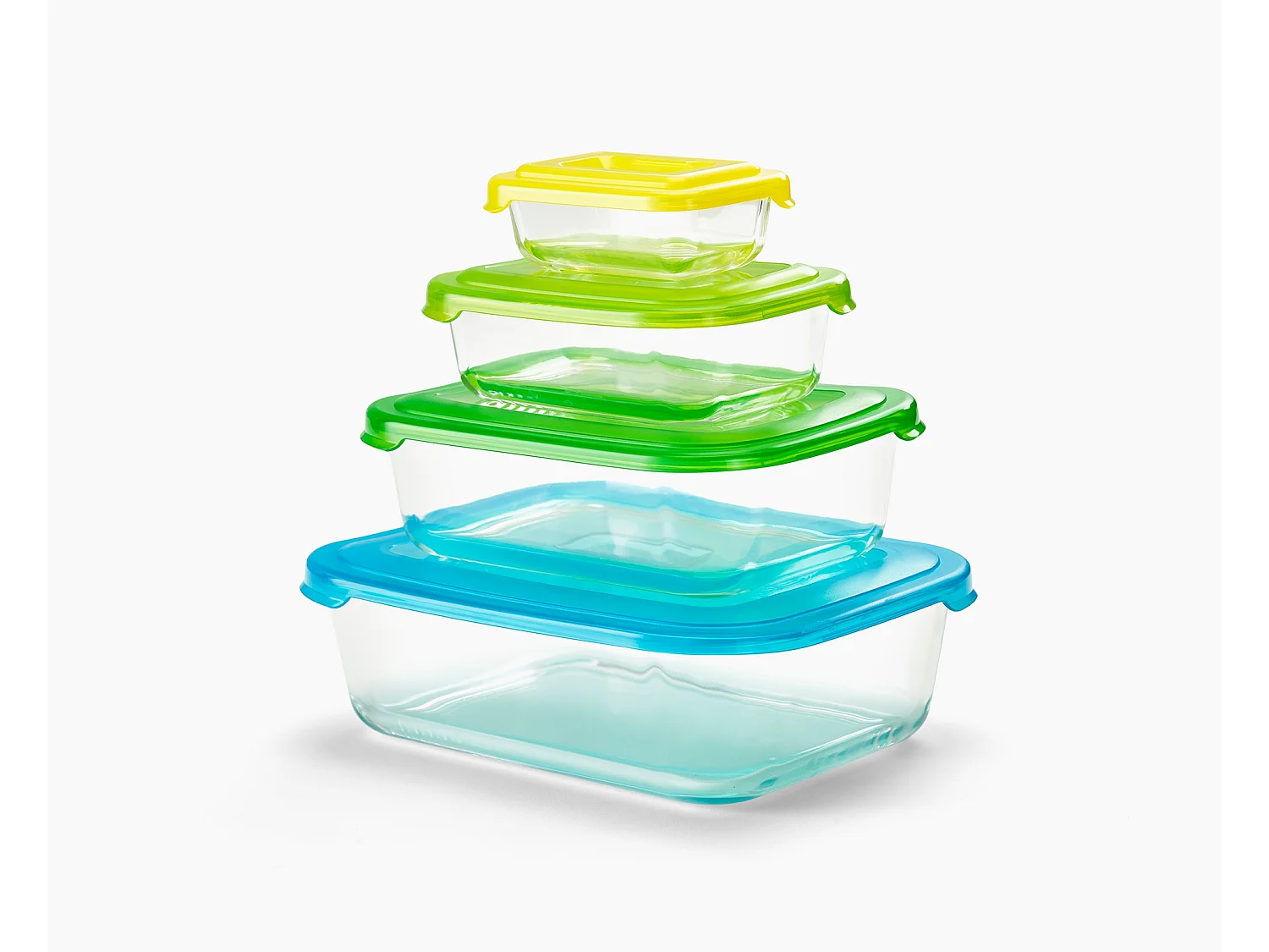 Nest™ Glass Storage van Joseph Joseph, set van 4 stapelbare glazen containers met luchtdichte deksel, capaciteit van 230 ml tot 1,85 L, geschikt voor magnetron