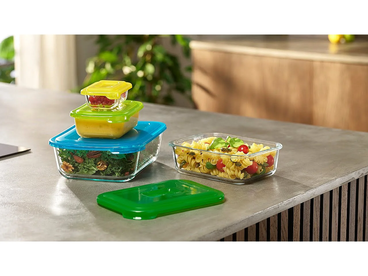 Set de 4 boites alimentaires empilables en verre nest glass