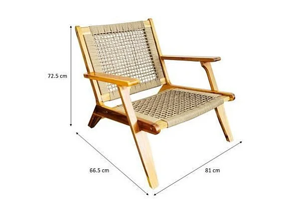 Lage 1-persoons fauteuil van FSC Acaciahout en olijfgroene gevlochten hars zonder armleuningen