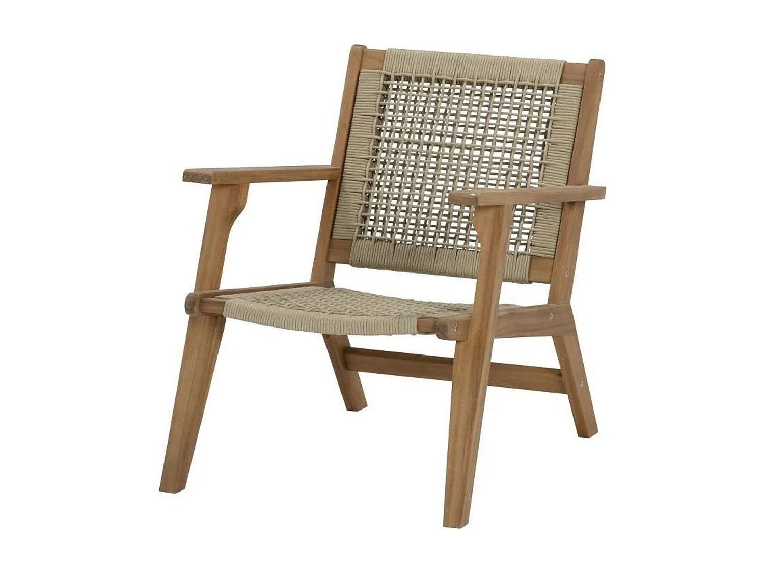 Fauteuil de jardin bas en bois d'Acacia FSC et en corde - Beige Kaki