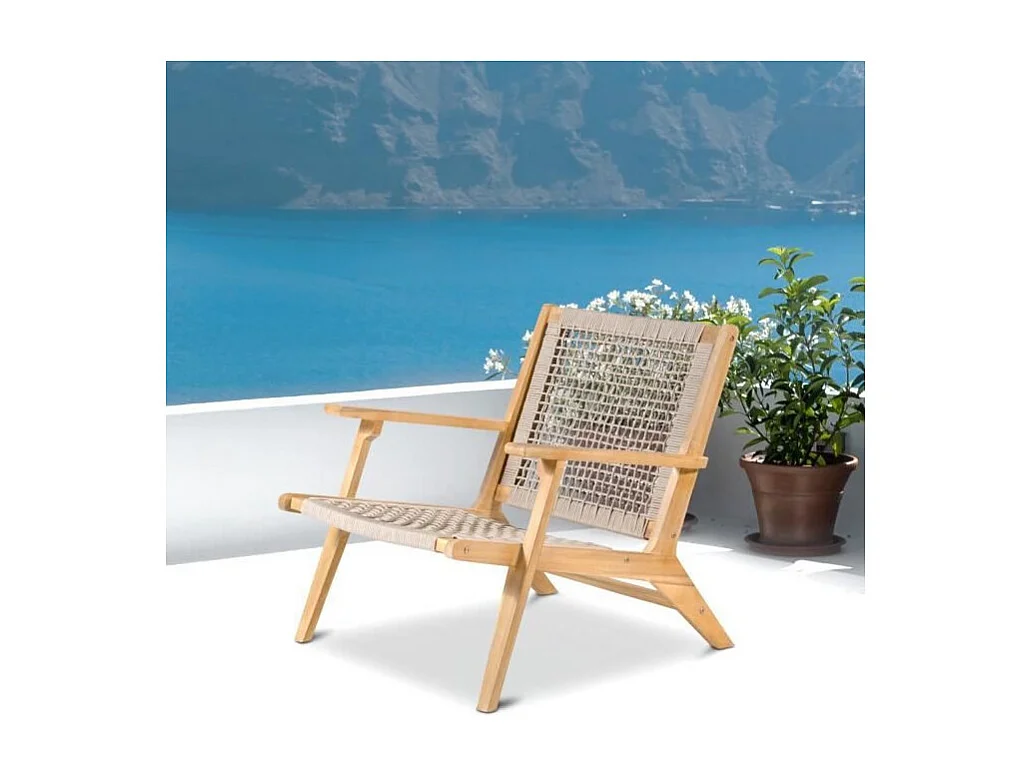 Fauteuil de jardin bas en bois d'Acacia FSC et en corde - Beige Kaki