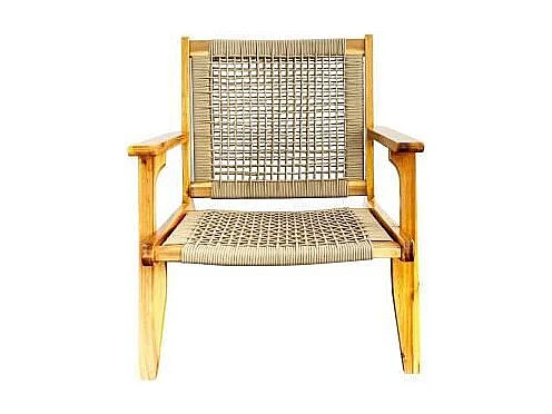 Fauteuil de jardin bas en bois d'Acacia FSC et en corde - Beige Kaki