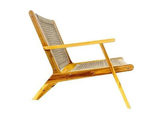 Fauteuil de jardin bas en bois d'Acacia FSC et en corde - Beige Kaki