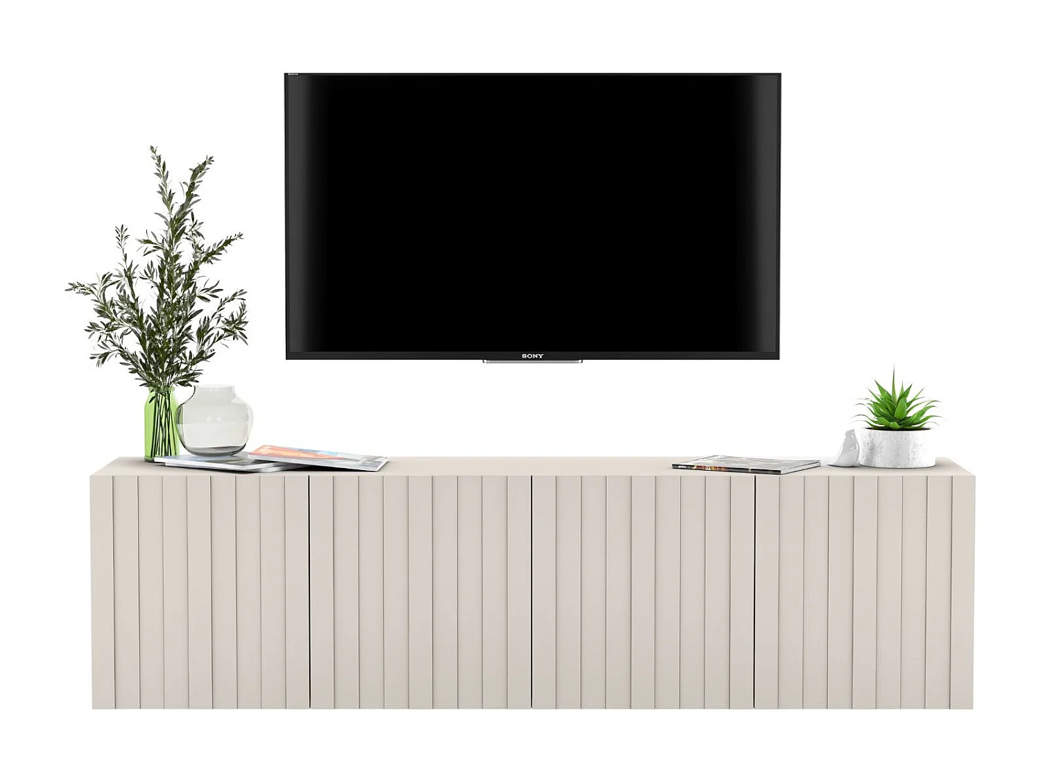 TV-Möbel mit 4 Türen - Korpus Kaschmir matt, geriffelte Fronten Kaschmir matt - 150 cm