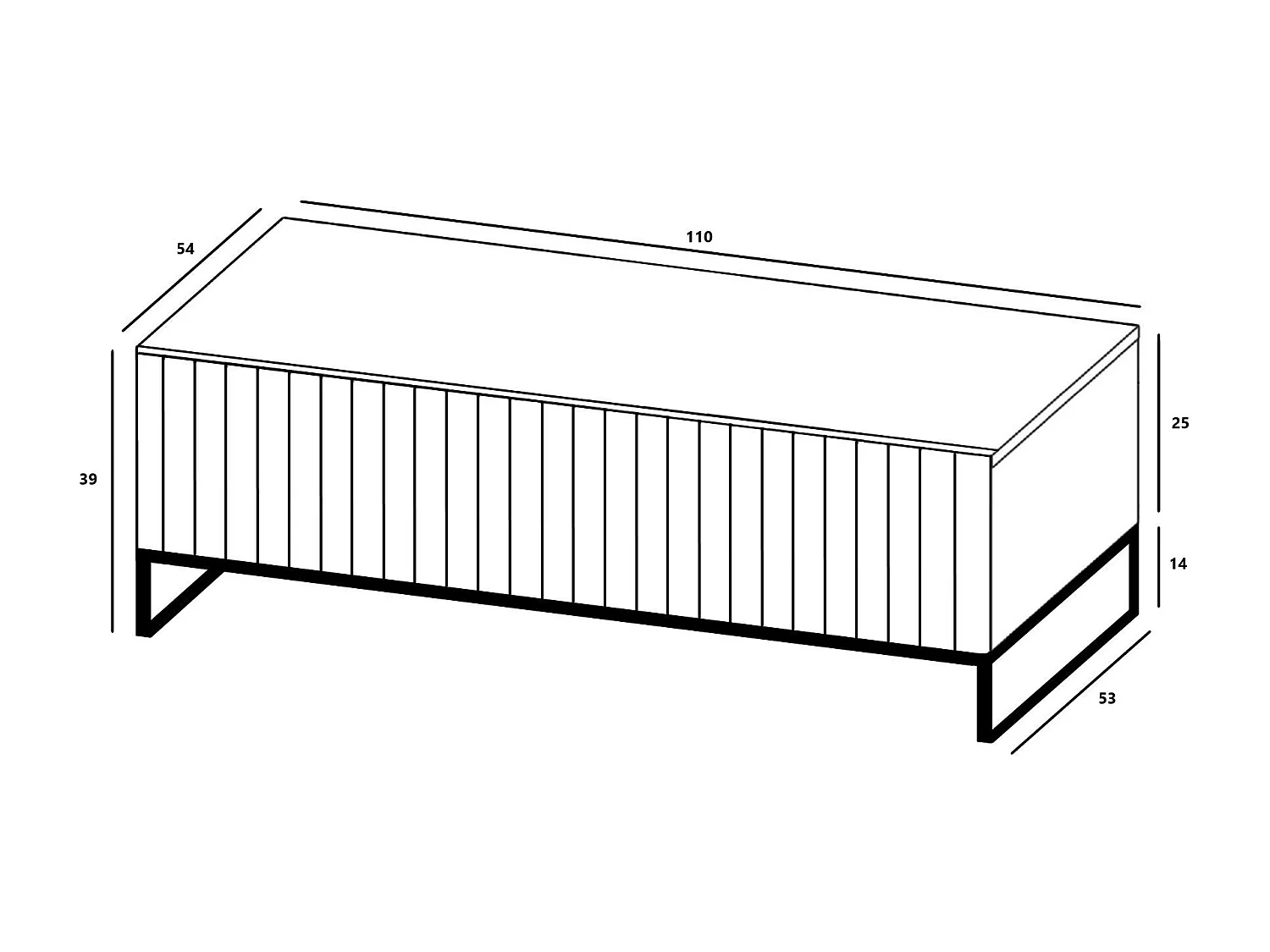 Table basse avec 2 portes - Corps Cachemire mat, façades rainurées Cachemire mat - 110 cm, Cadre en métal noir