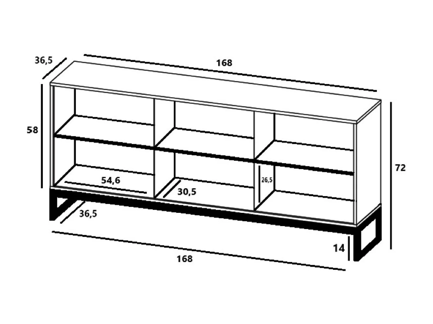Commode met 3 deuren - Corpus kasjmier mat, geribbelde fronten kasjmier mat - 168 cm, zwart metalen frame