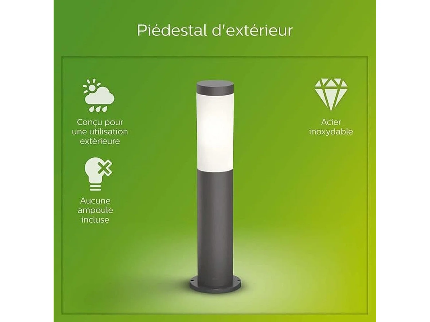 Borne extérieure PHILIPS Utrecht - Métal - LED - 1x20W - Gris - Contemporain - Design