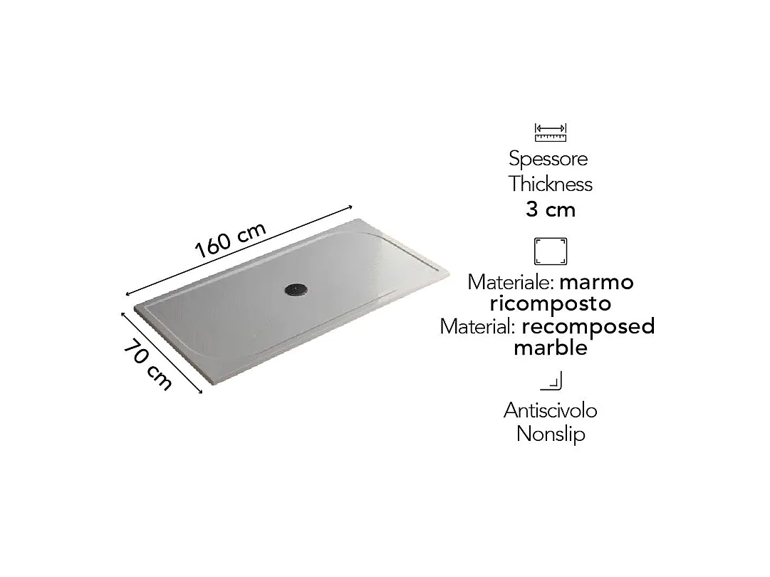 Plateau De Douche 70X160 En Marbre Recomposé Ultra Mince | Klio