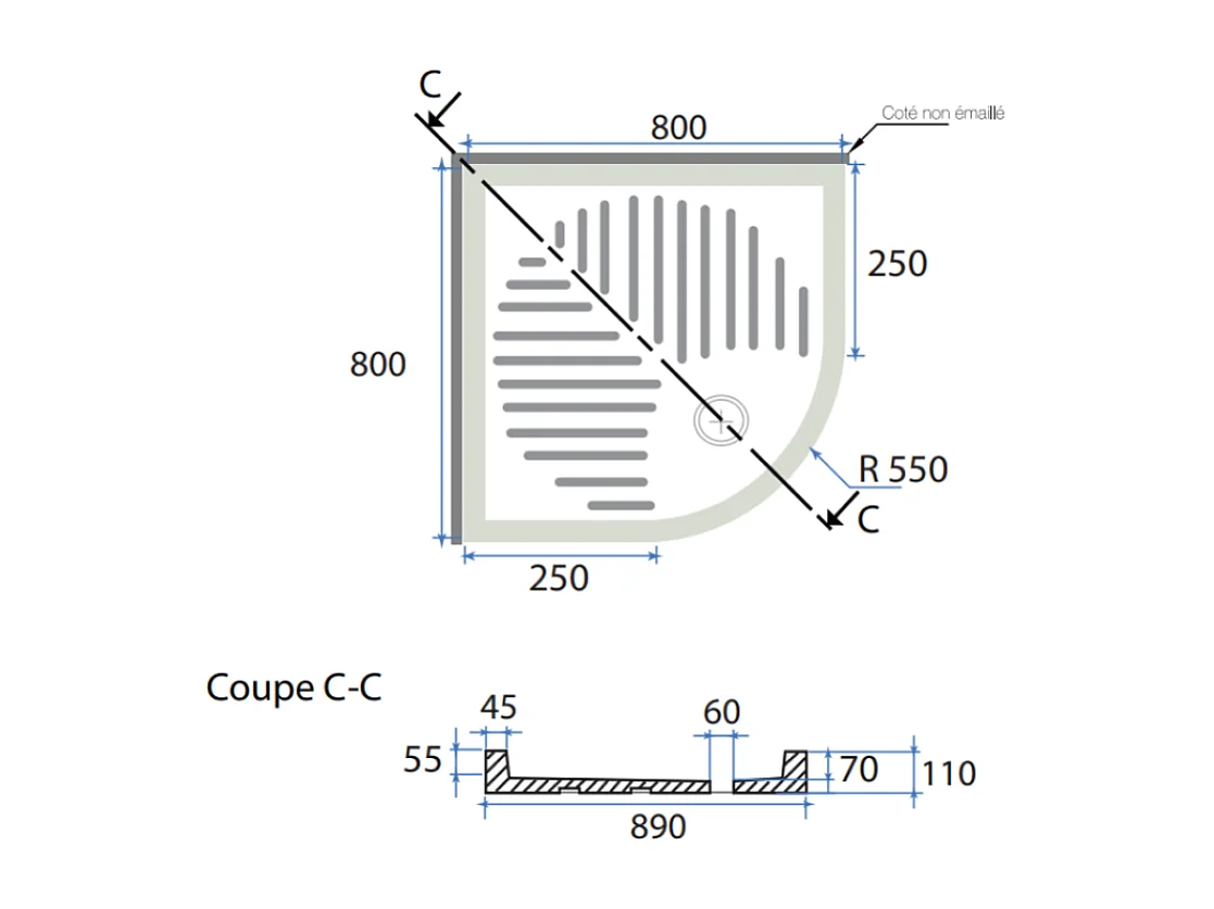 Receveur De Douche 80 Cm Semi-Circulaire En Céramique | Topazio