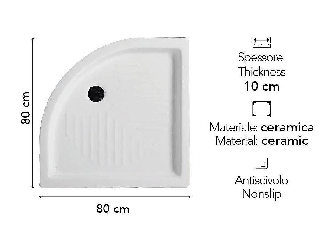 Receveur De Douche 80 Cm Semi-Circulaire En Céramique | Topazio
