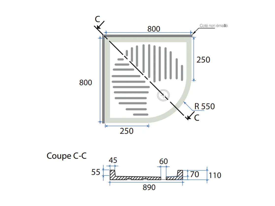 Receveur De Douche 80 Cm Semi-Circulaire En Céramique | Topazio